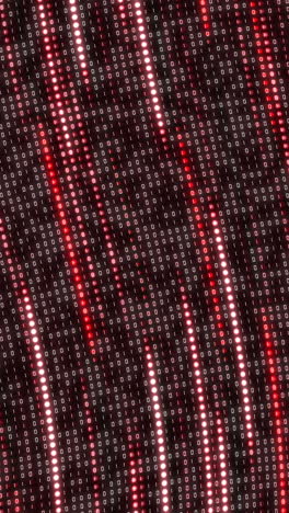 binary code on screen with round glowing red pixels. variable digital computer code of ones and zeros. looped animation with numbers in diodes. vertical video.