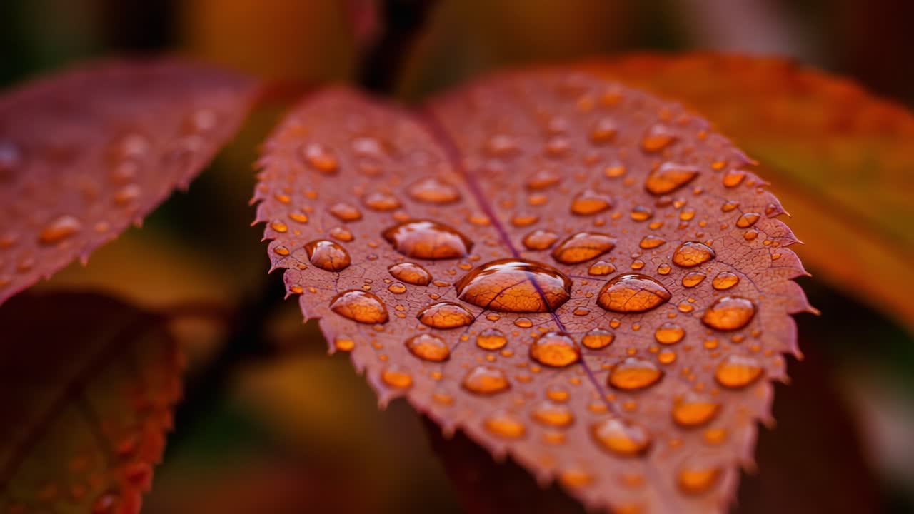Autumn Leaf with Raindrops