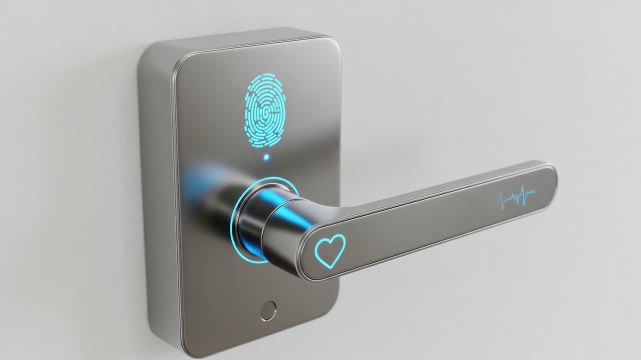 A Modern Fingerprint Door Handle with Heartbeat Monitor Design, Combining Security and Style for Contemporary Living Spaces and Smart Home Technology Solutions