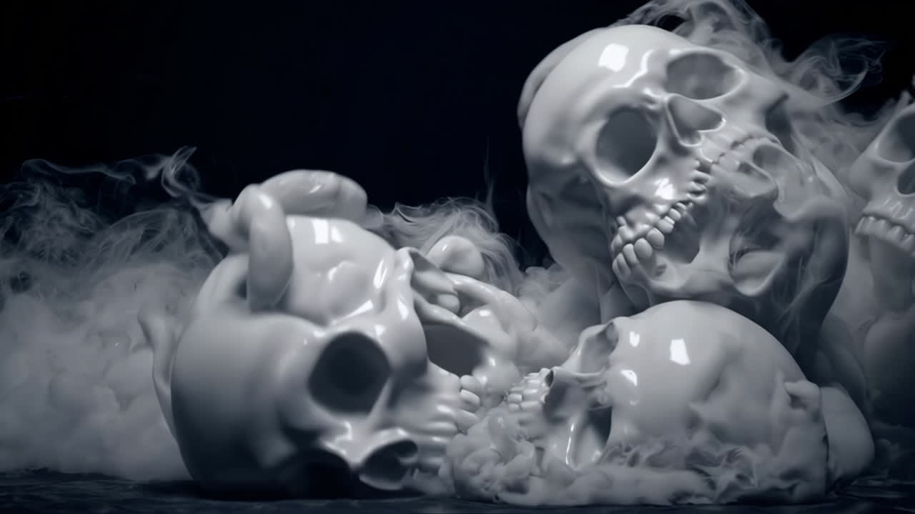 cráneos blancos en el humo