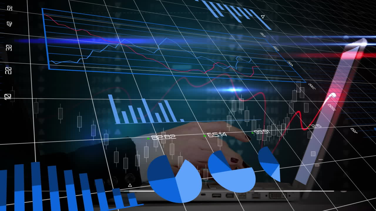 animazione di grafici e dati finanziari tramite digitazione a mano sulla tastiera