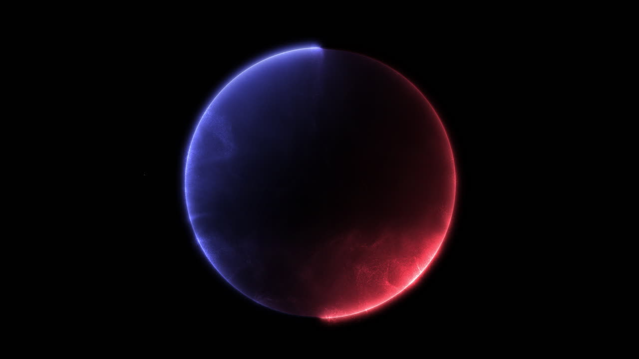 Red Blue Glow Loop Ring Rotation with Atmospheric Dust
