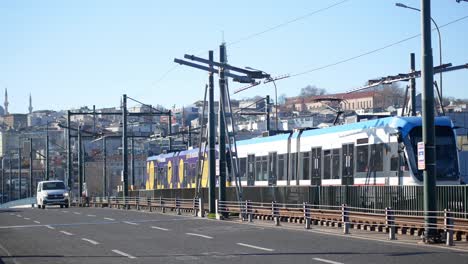 a tram on a bridge in istanbul