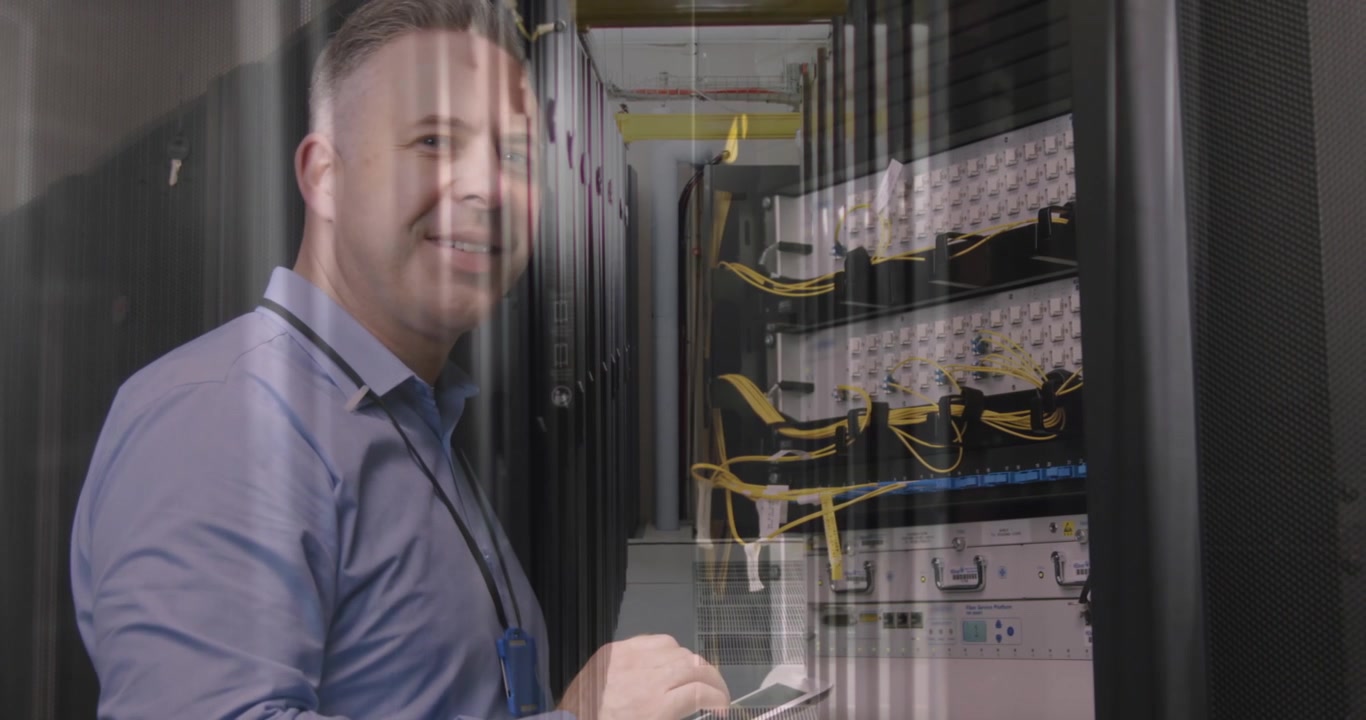 Animation of text with globe and network of connections