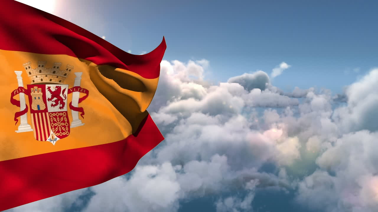 bandera nacional de españa flotando