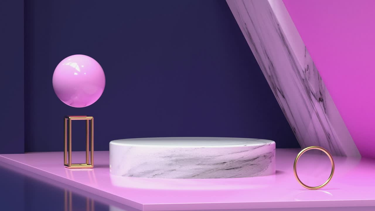 분홍색과 파란색의 장면, 대리석 텍스처, 추상적인 빈 포디움, 3d 렌더링 모션