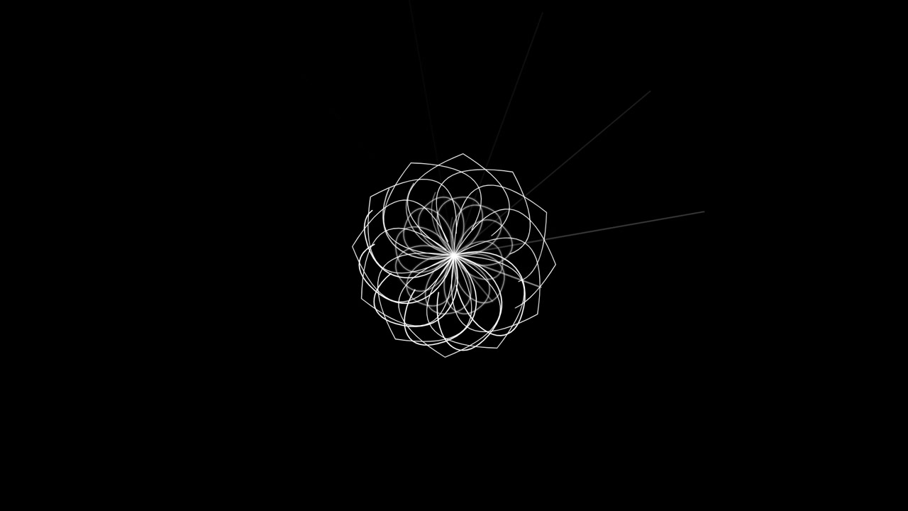 Animazione geometrica astratta di linee bianche rotanti su sfondo nero