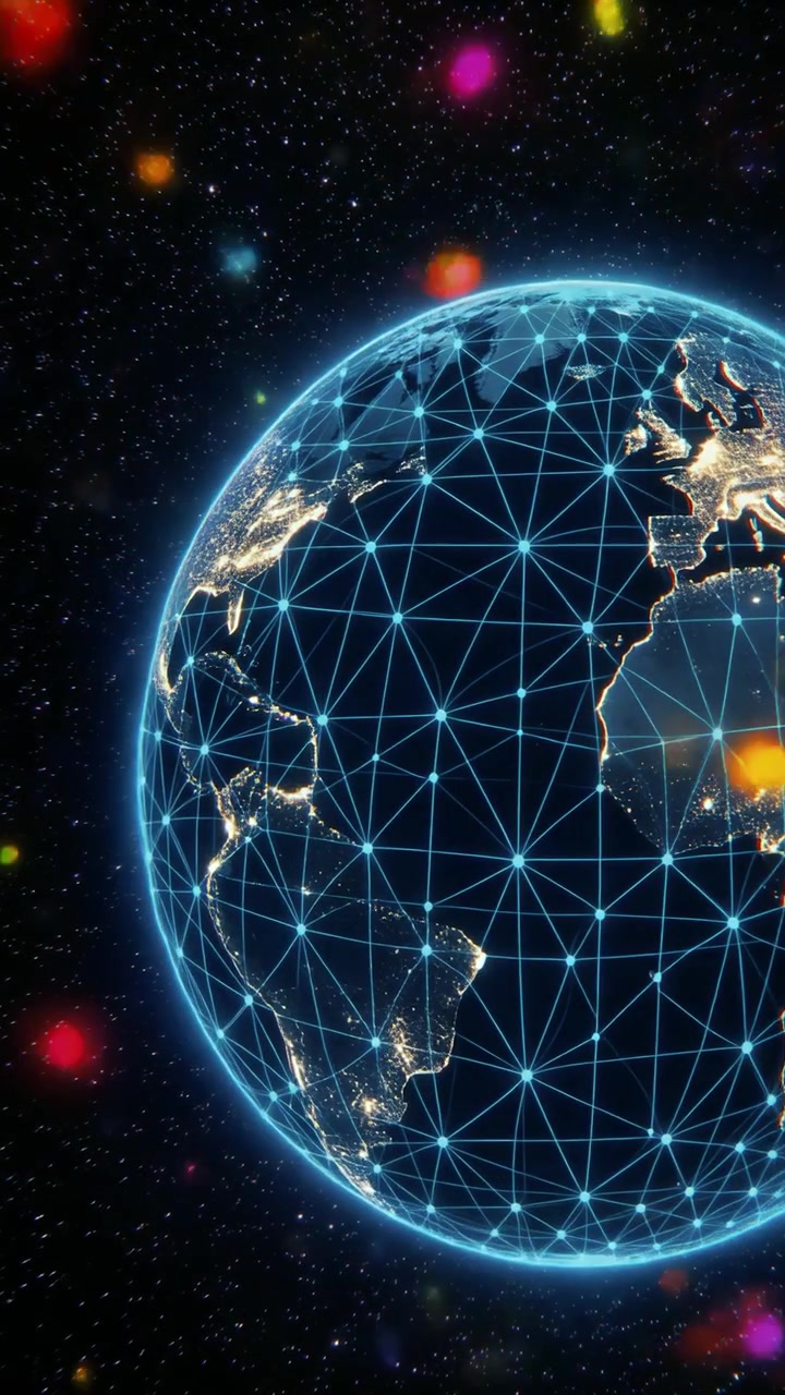 Rete globale digitale che si connette sulla Terra di notte