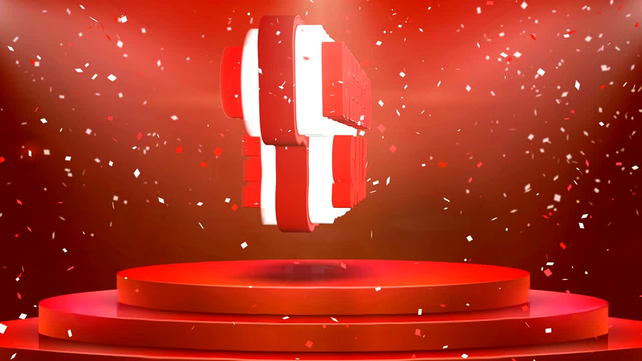 주말 판매 텍스트 애니메이션 무대 포디움 콘페티 루프 애니메이션