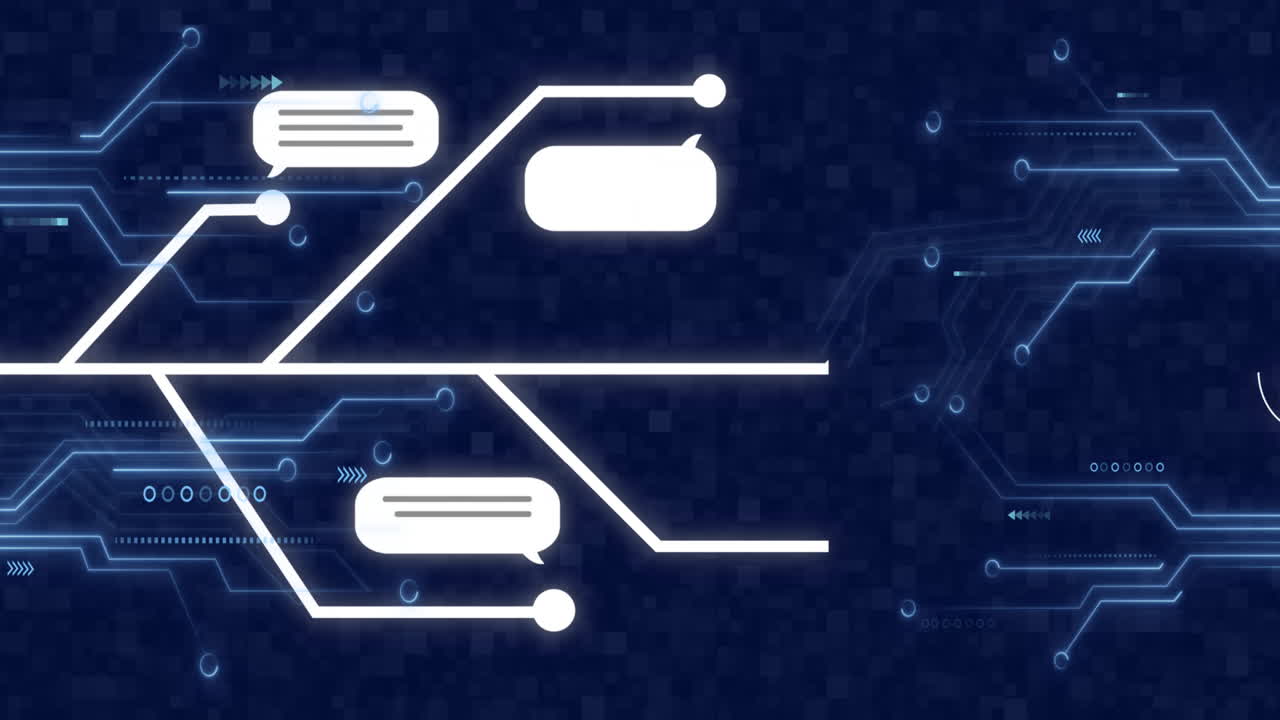 Animation of computer circuit board with icons on blue background