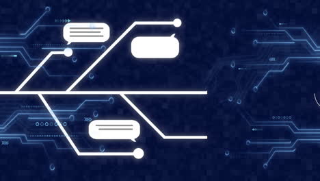 animación de una placa de circuitos de computadora con iconos en fondo azul
