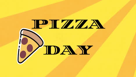 animación del día de la pizza sobre los iconos de la pizza sobre fondo amarillo