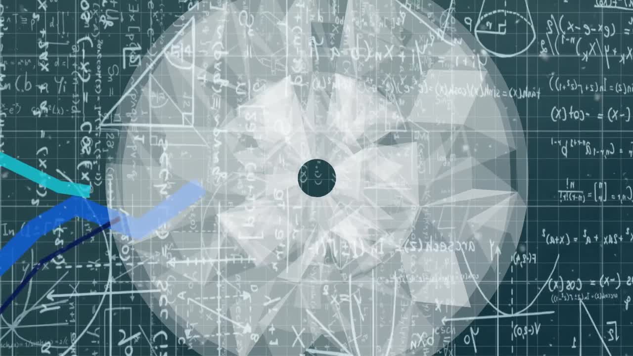 녹색 배경에 수학 수식 위에  ⁇ 색 텍스처 원의 애니메이션