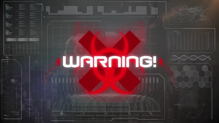 Animation of covid 19 warning text over data processing