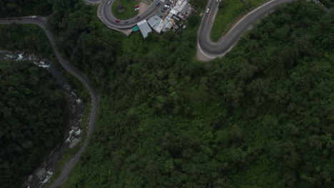 Aerial---winding-road,-Tafi-del-Valle,-Tucuman,-Argentina,-wide-overhead