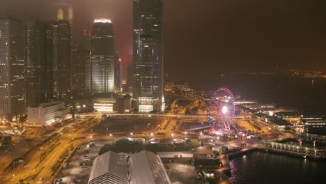 fantastic nighttime skyline with illuminated skyscrapers. stock. elevated view of downtown dubai, uae. colourful travel background