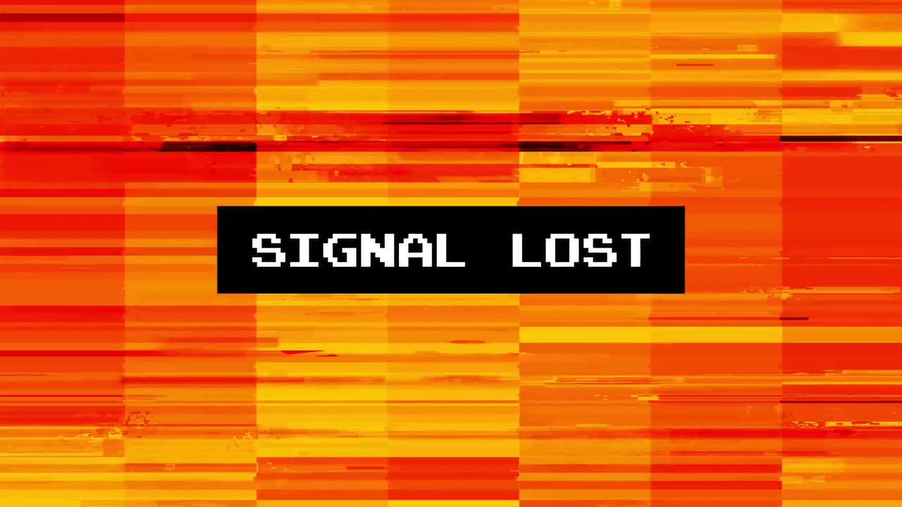 Digital Glitch Effect with Signal Lost Text on Orange Background