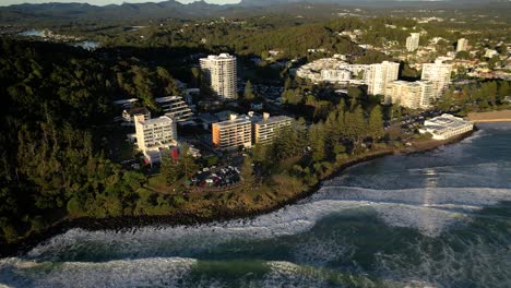 aerial view over burleigh heads carpark and headland, gold coast, australia