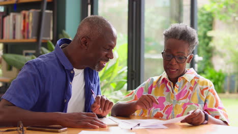 Senior-Couple-Sitting-Around-Table-At-Home-With-Bills-Reviewing-Finances