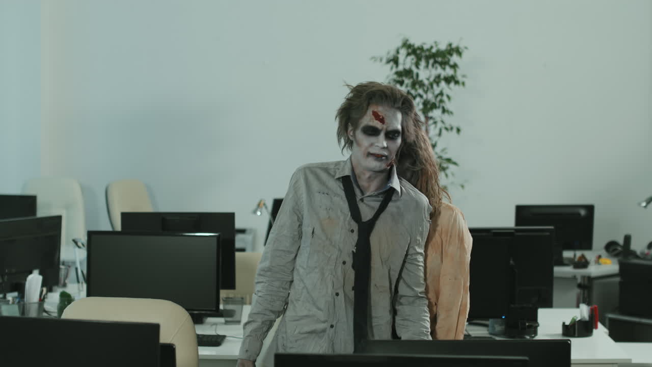 Impiegati zombie che camminano tra le scrivanie