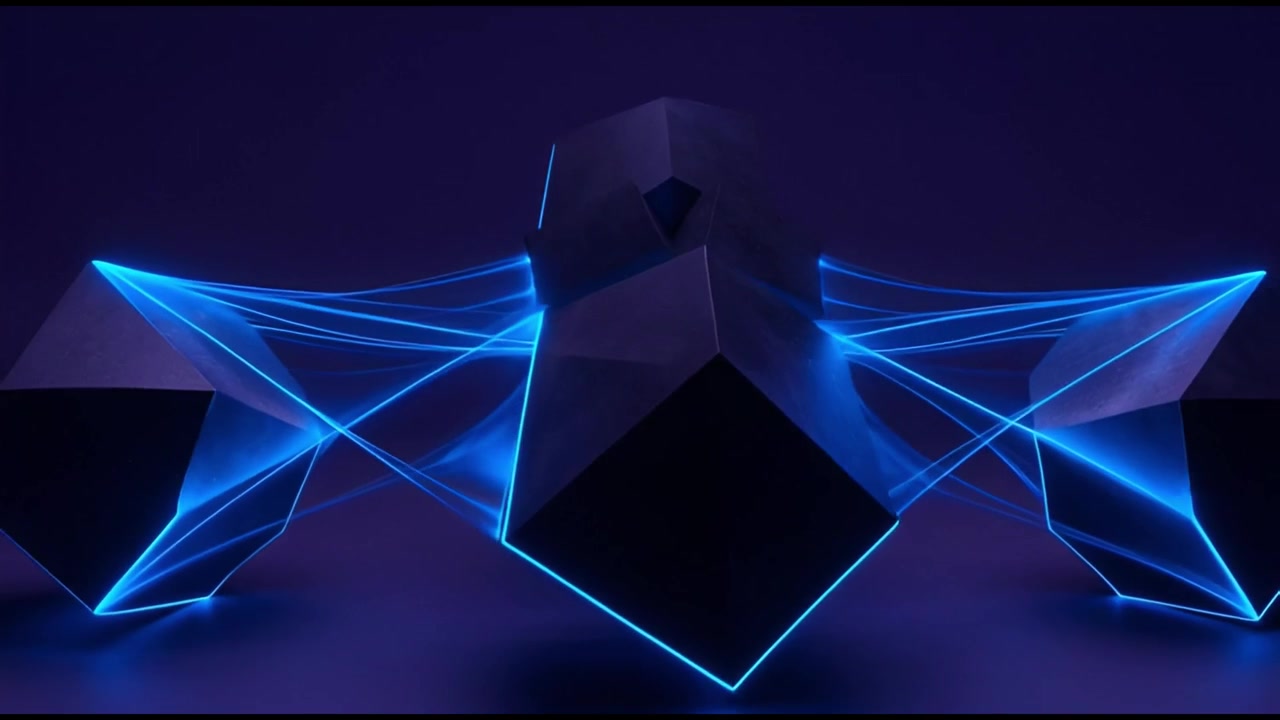 Abstract Geometric Shapes with Glowing Blue Neon Lines