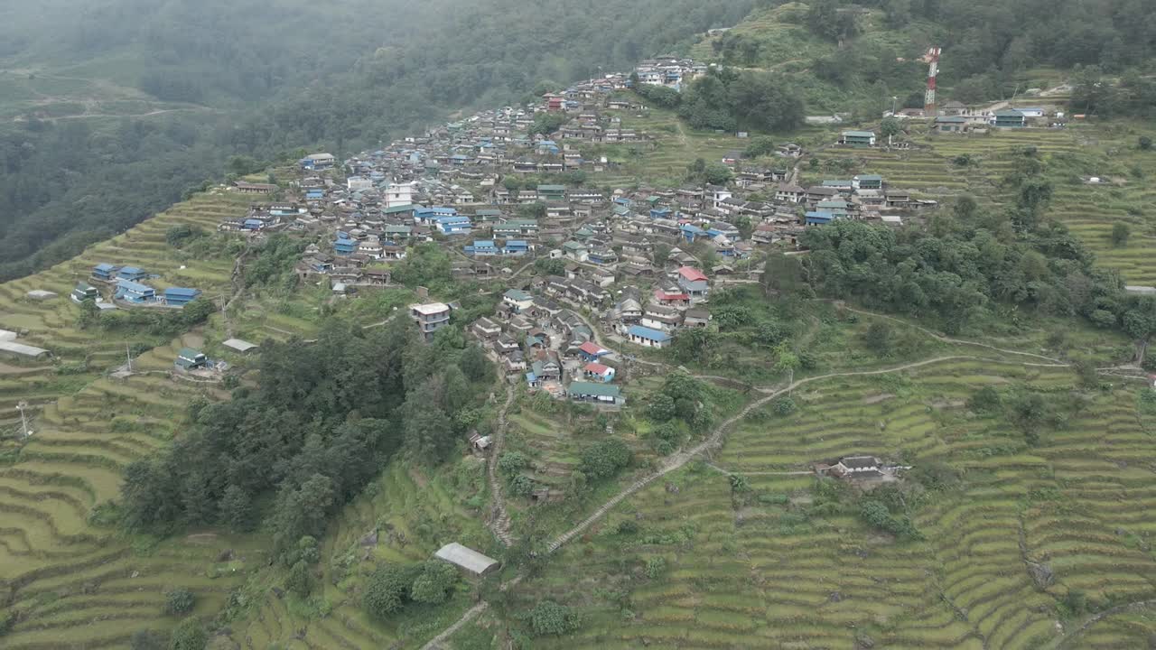 aerial view of Bhung village in Lamjung, Nepal.