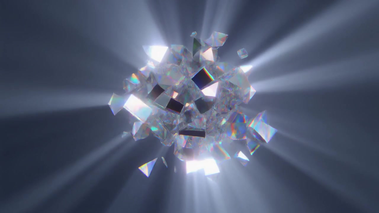 Abstract Cluster of Glowing Shimmering Crystal Fragments