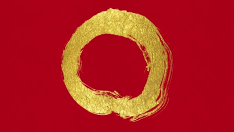 red japanese paper background with golden circles gradually drawn on it.