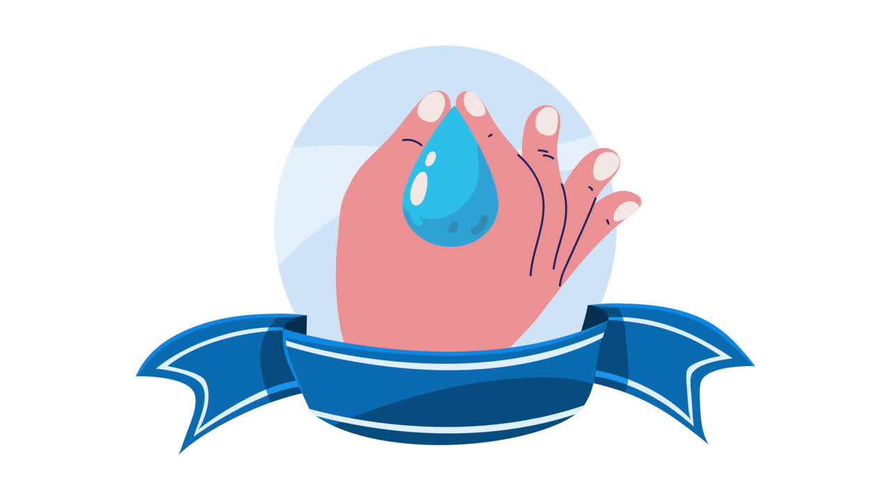 리본으로 물방울을 들고 있는 손