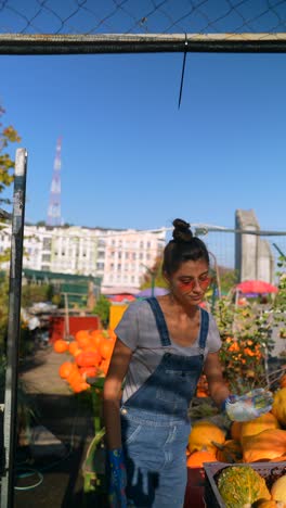 woman at a pumpkin patch