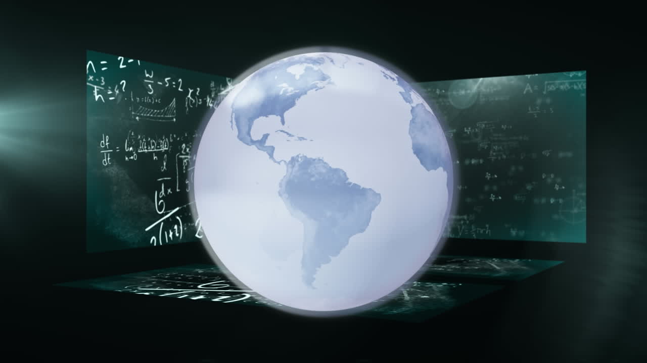 디지털 글로브를 블루 글로브의 점과 대비하여 데이터 처리를