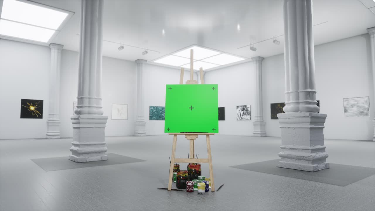 아트 갤러리에서 에스텔에 빈 녹색 스크린 캔버스