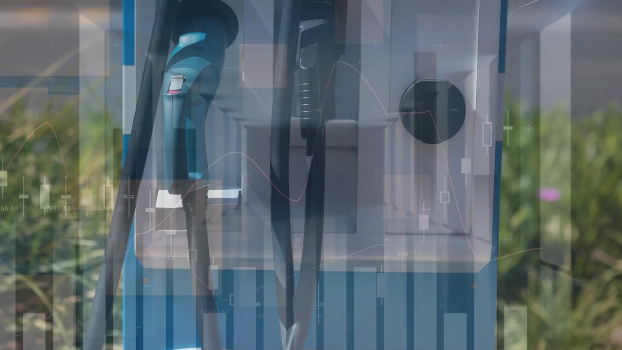 Animazione di elaborazione dati su una stazione di ricarica per veicoli elettrici.