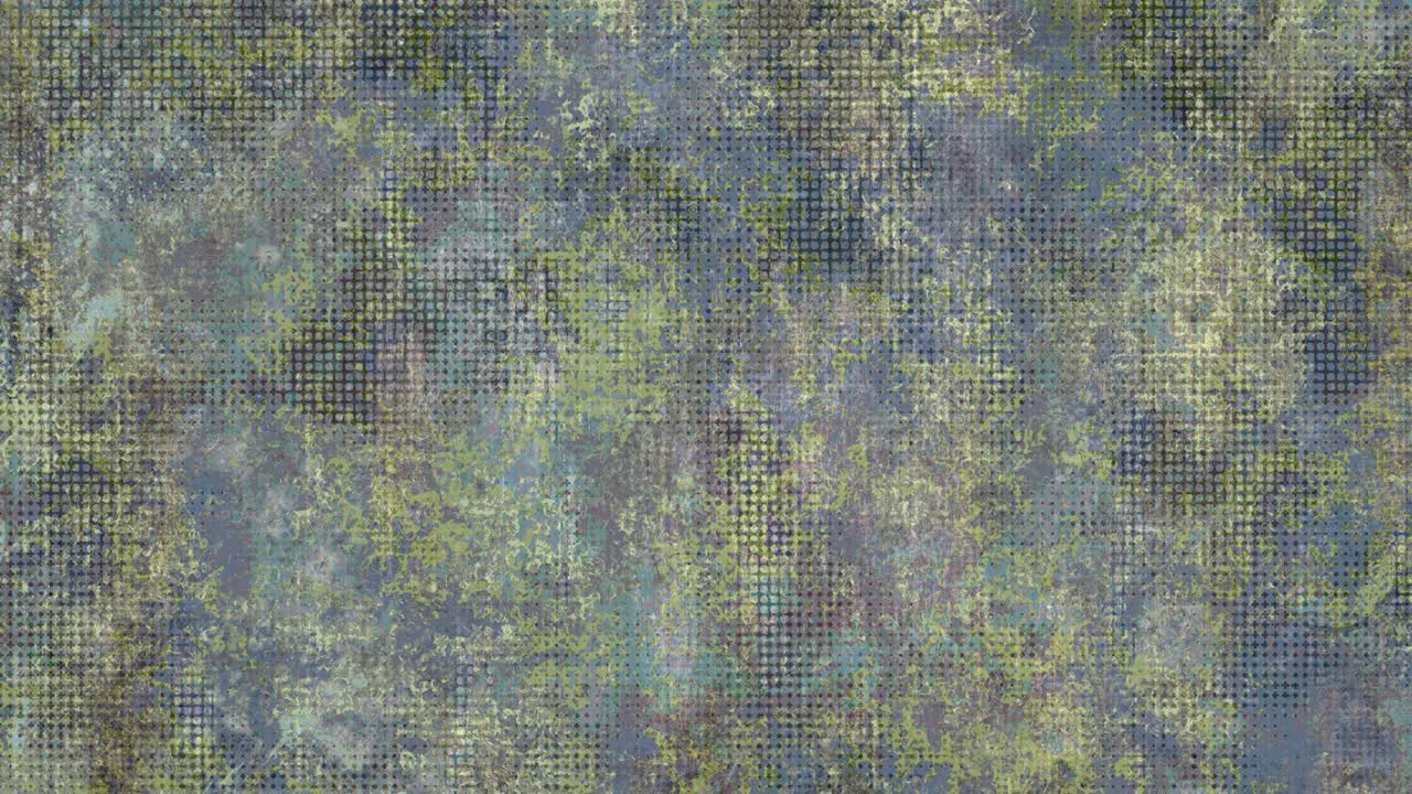 Abstract grunge texture background animation, green brown tones, distressed halftone grid, artistic background