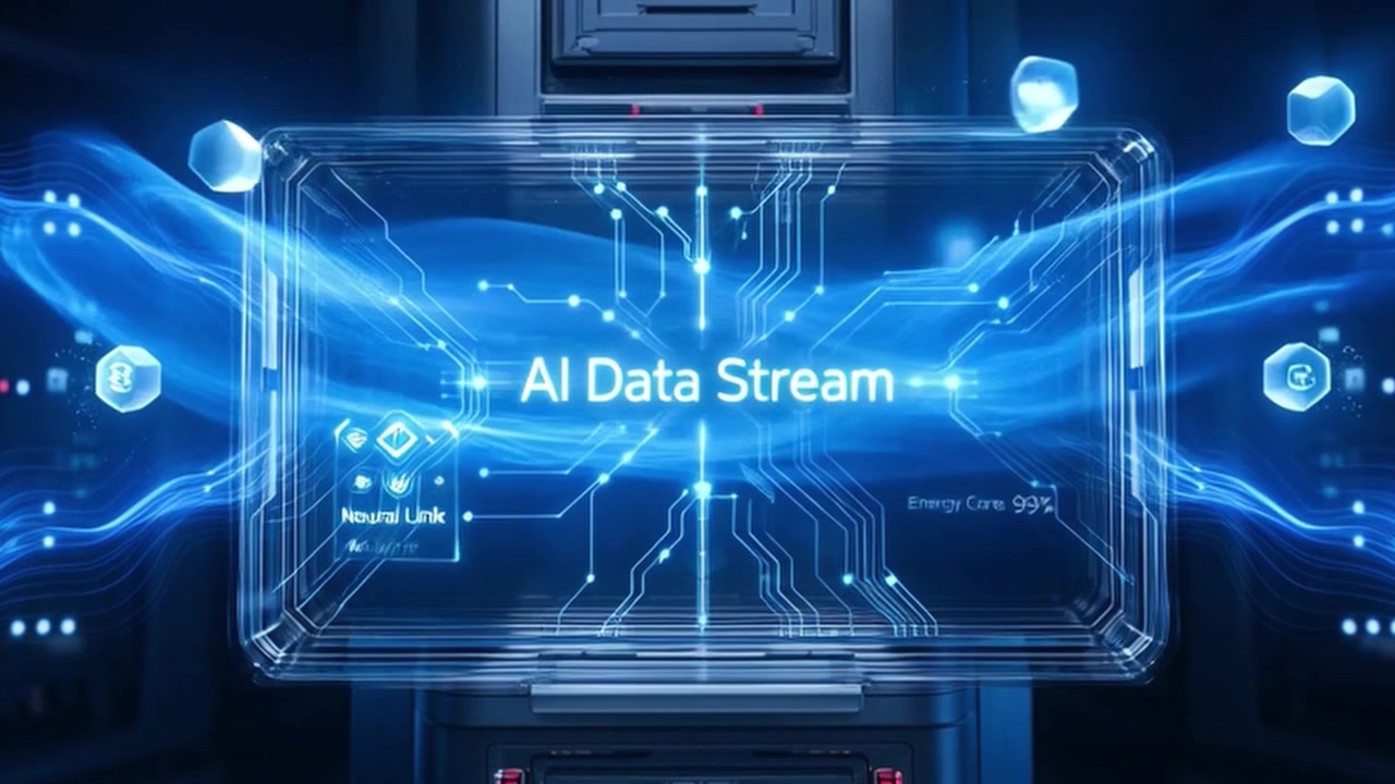 Digital AI Data Stream Interface with Futuristic Circuitry