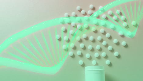 알약 위에 있는 dna 가닥의 애니메이션