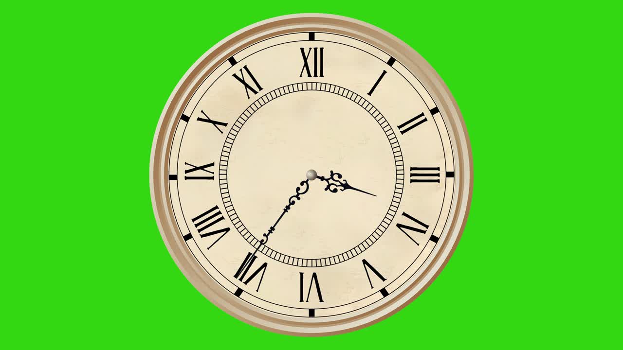 viejo reloj de época, lapso de tiempo 12h - pantalla verde - espacio de copia