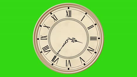 old vintage clock, timelapse 12h - green screen - copy space