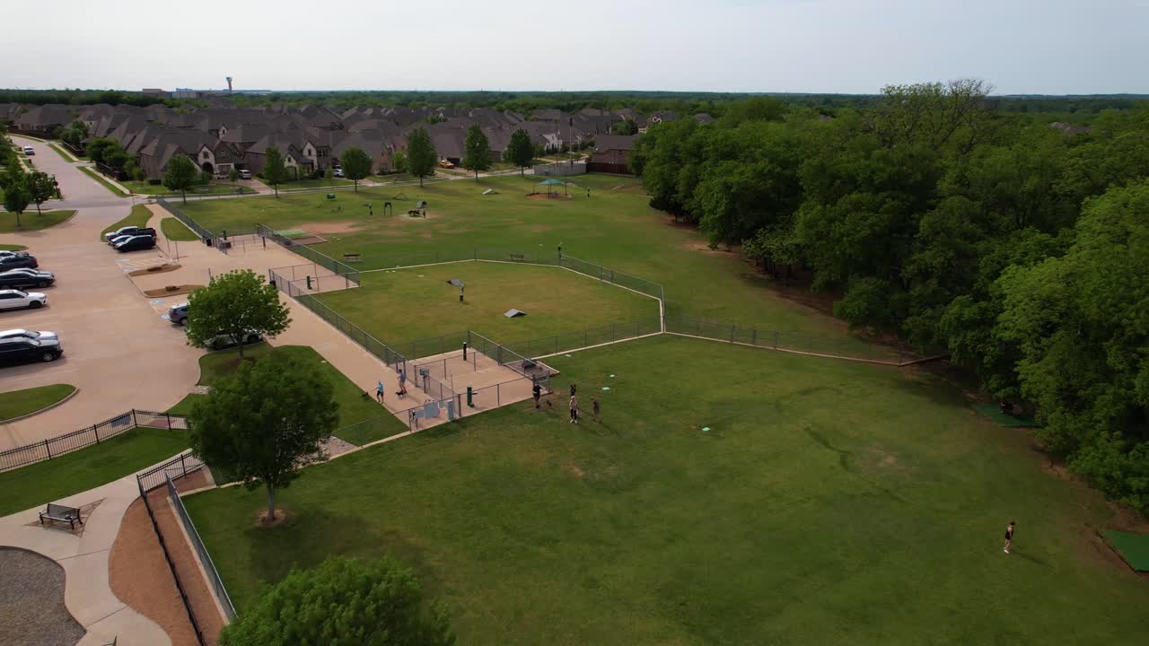 Aerial footage of Freedom Dog Park located in Trophy Club Texas