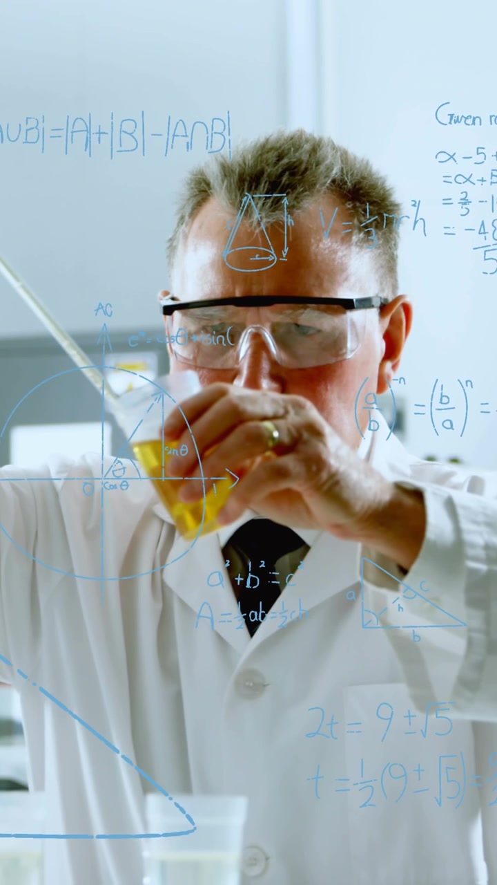 Scientist Working in Lab with Animated Mathematical Formulas