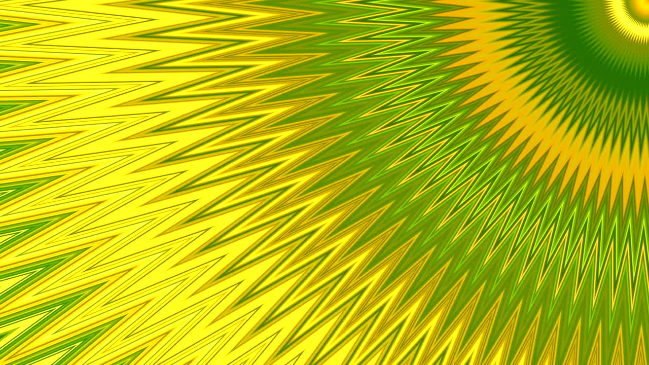 fondo abstracto dinámico con movimientos caleidoscópicos que forman zigzag y espiral con semicírculos y rotaciones en colores verde, amarillo y naranja