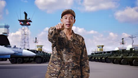 군사 기지를 가리키는 군인