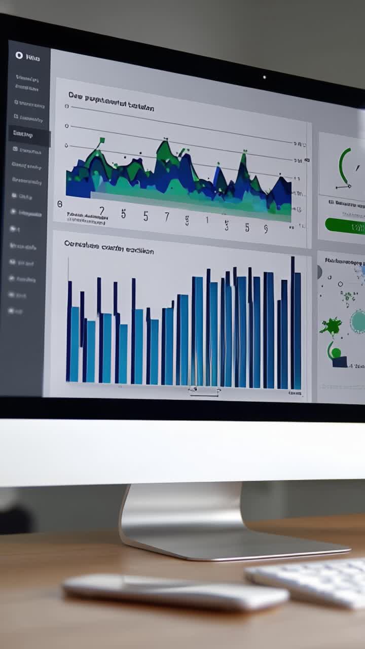 Detaljert datavisualisering på dataskjermen med grafer og diagrammer som gjenspeiler komplekse analyser og beregninger for innsikt i forretningsanalyse.