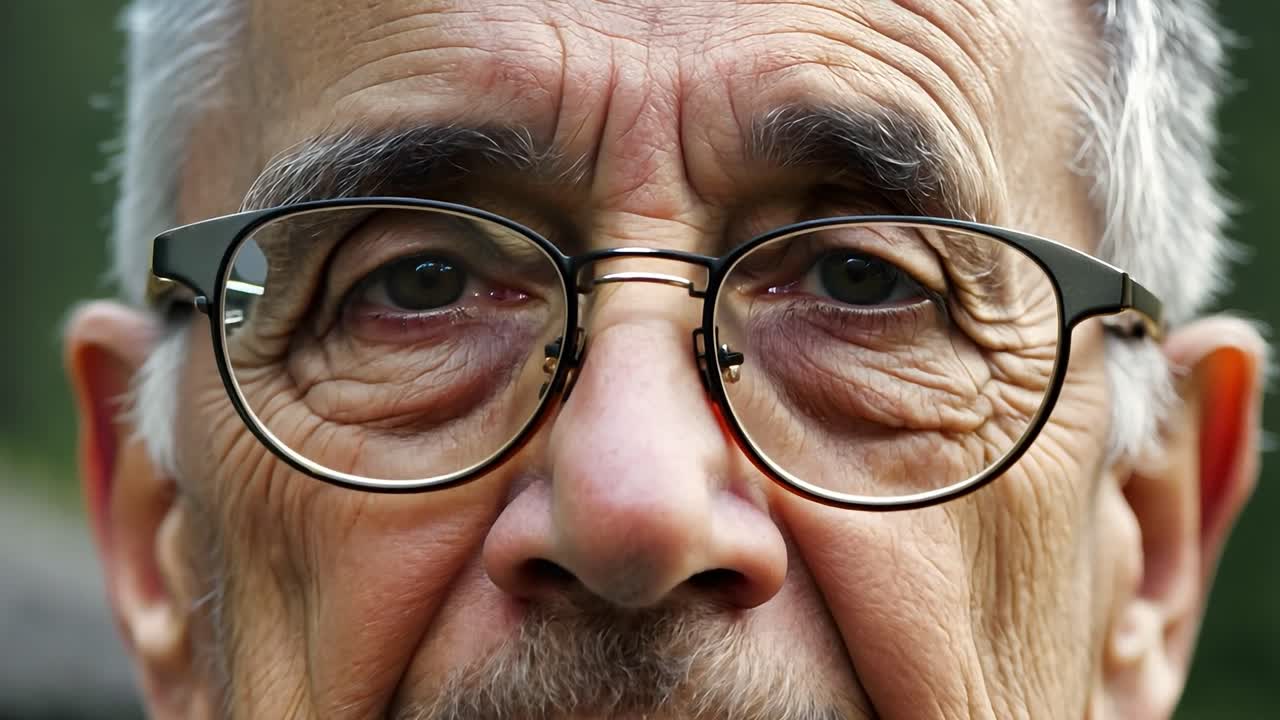 retrato de cerca de un anciano con gafas mirando a la cámara