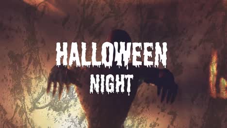 Animation-of-halloween-night-text-over-zombie-walking