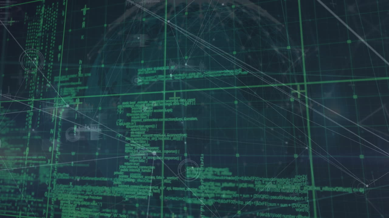 animação do globo com processamento de dados e rede de conexões sobre fundo preto