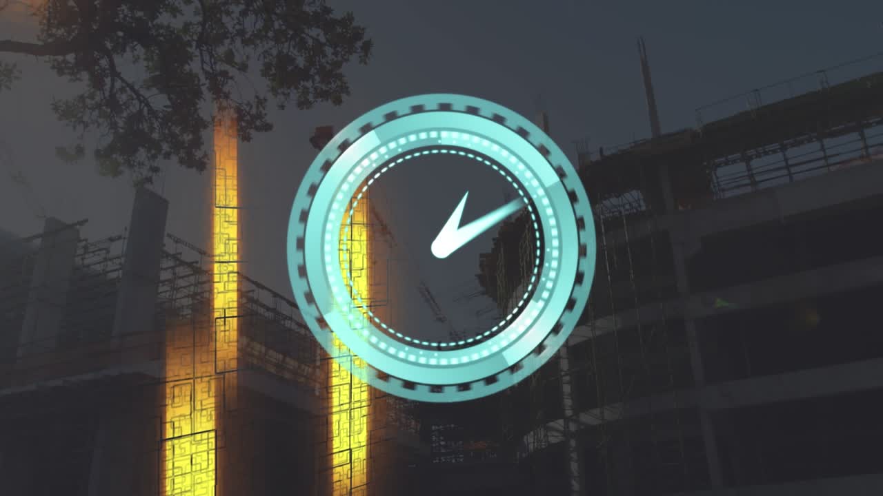 Animation of clock moving over shelves in warehouse