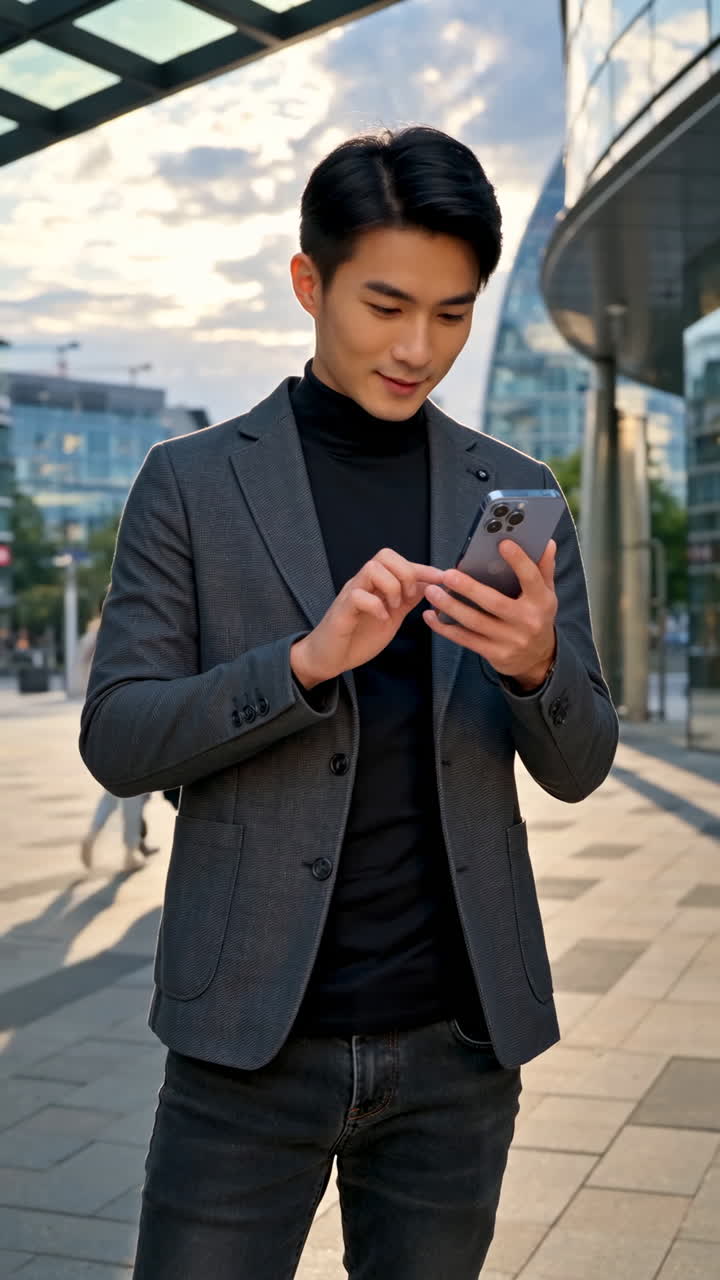 도시 환경에서 스마트폰을 사용하는 젊은 남자