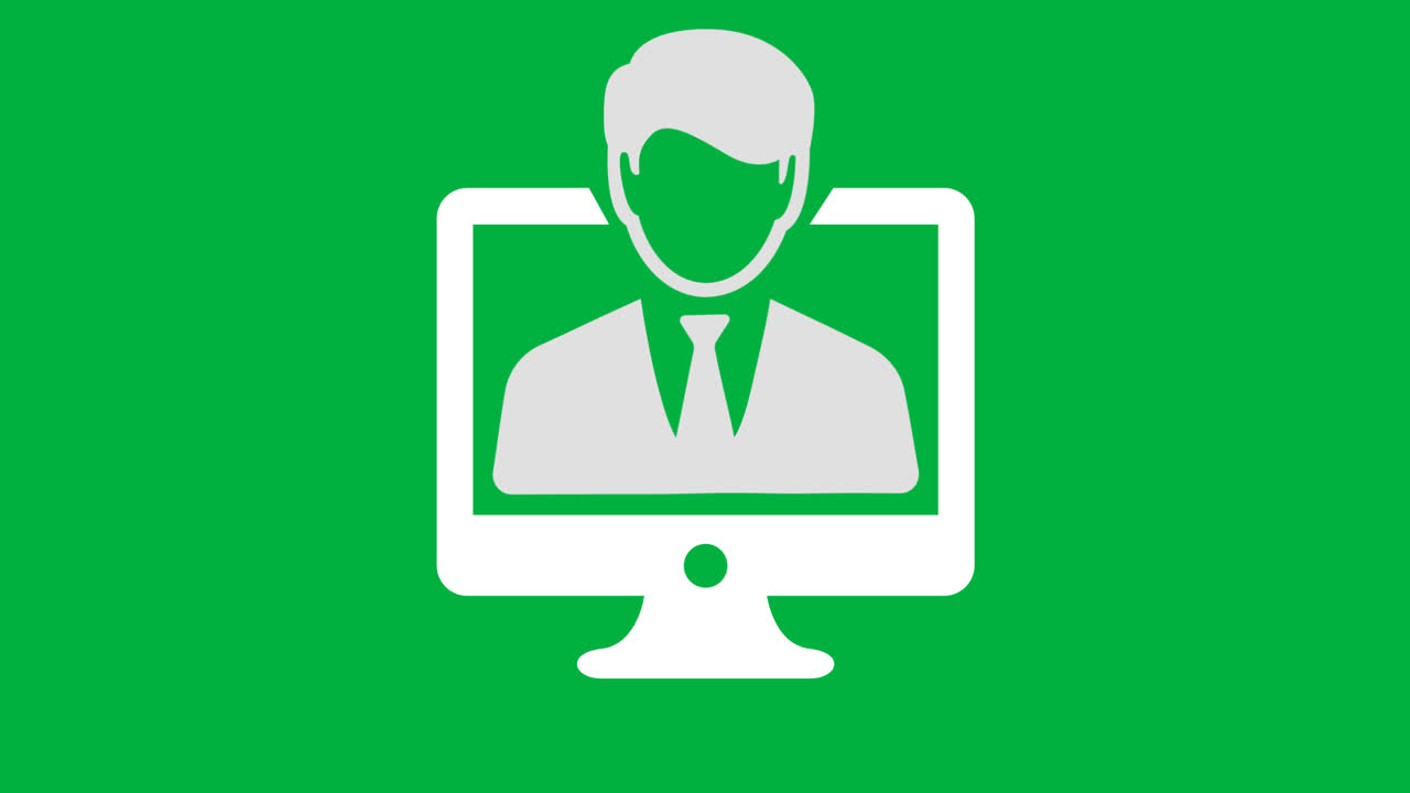 Computer Monitor Icon with Male User Silhouette on Green Screen