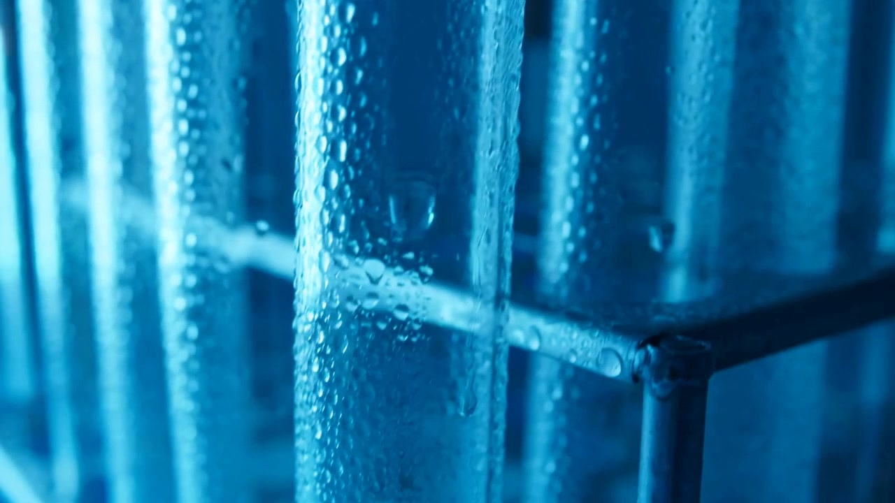 Close-up of Wet Test Tubes in Laboratory Rack